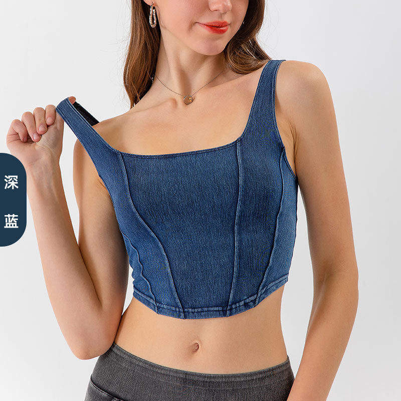 Women's High Elastic Quick Dry Denim Yoga Tank Top thumbnail 3