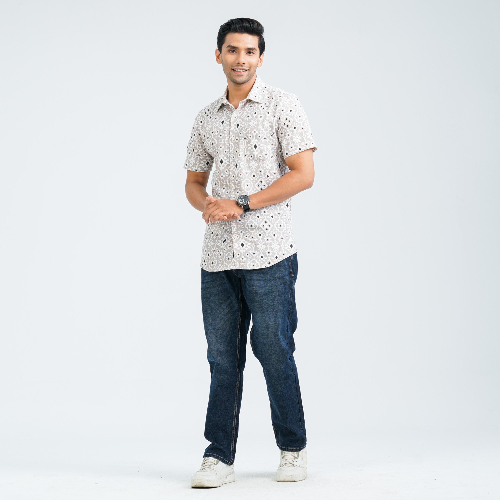 Men’s Beige Casual Cotton Shirt thumbnail 3