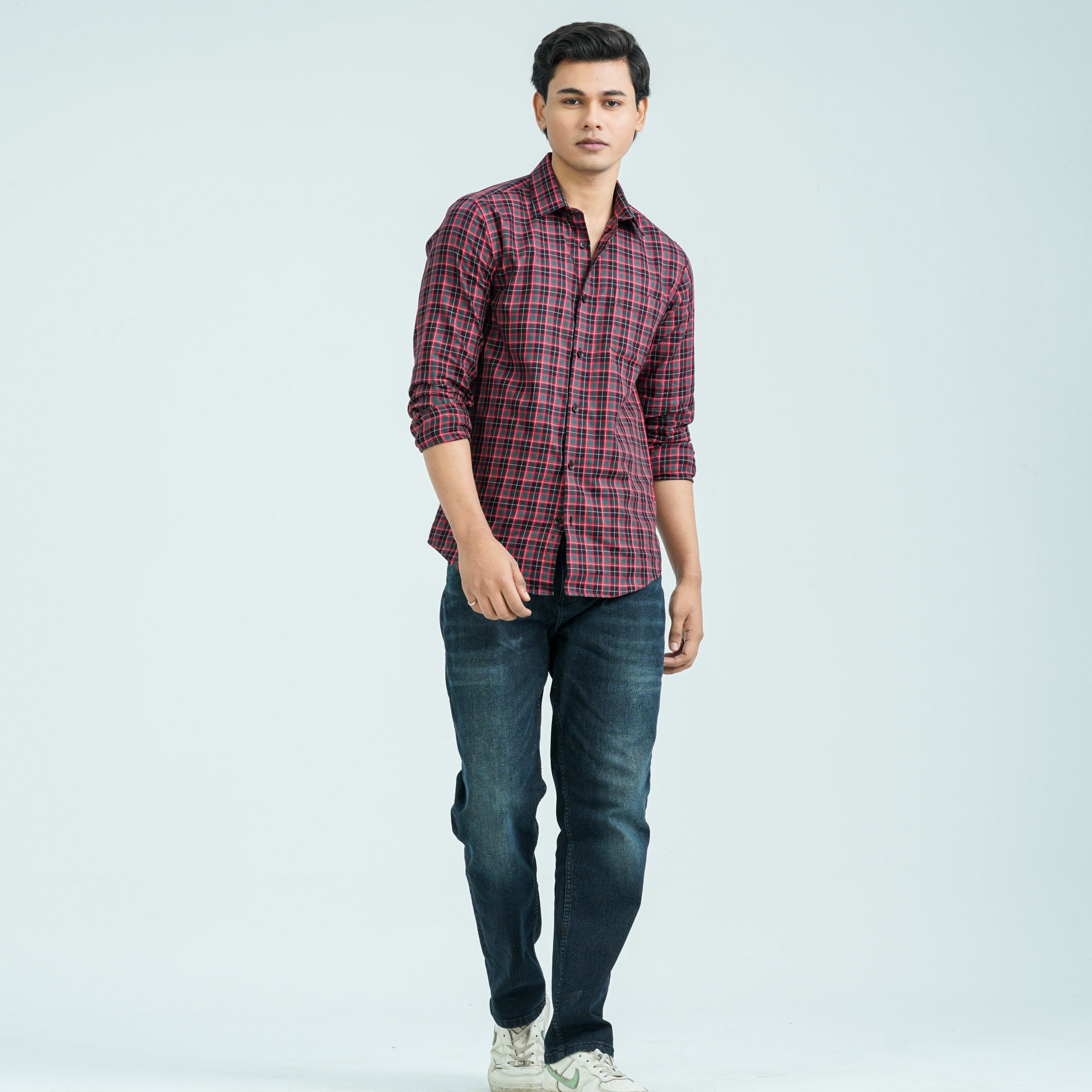 Men’s Green Red Casual Cotton Shirt thumbnail 3