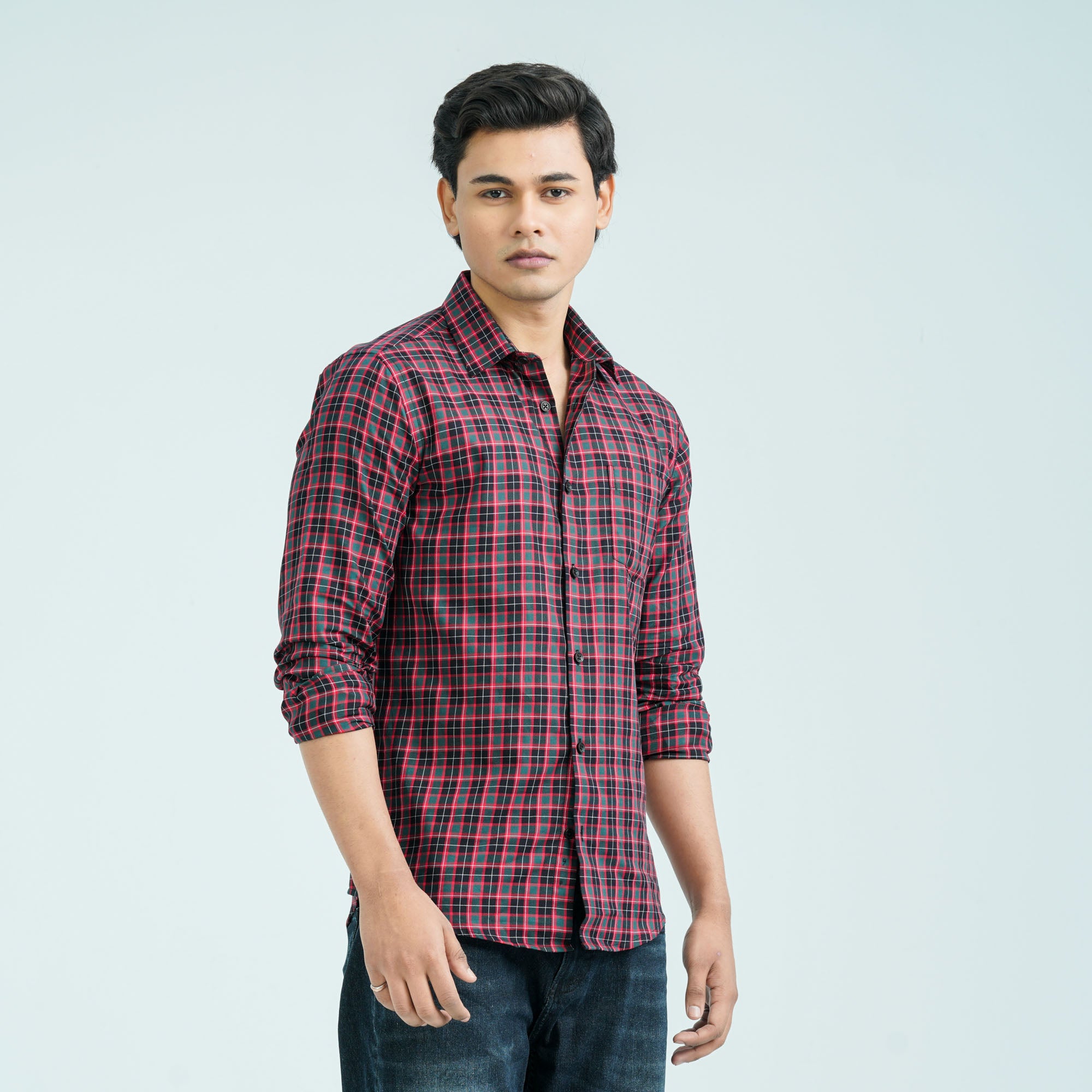 Men’s Green Red Casual Cotton Shirt thumbnail 7