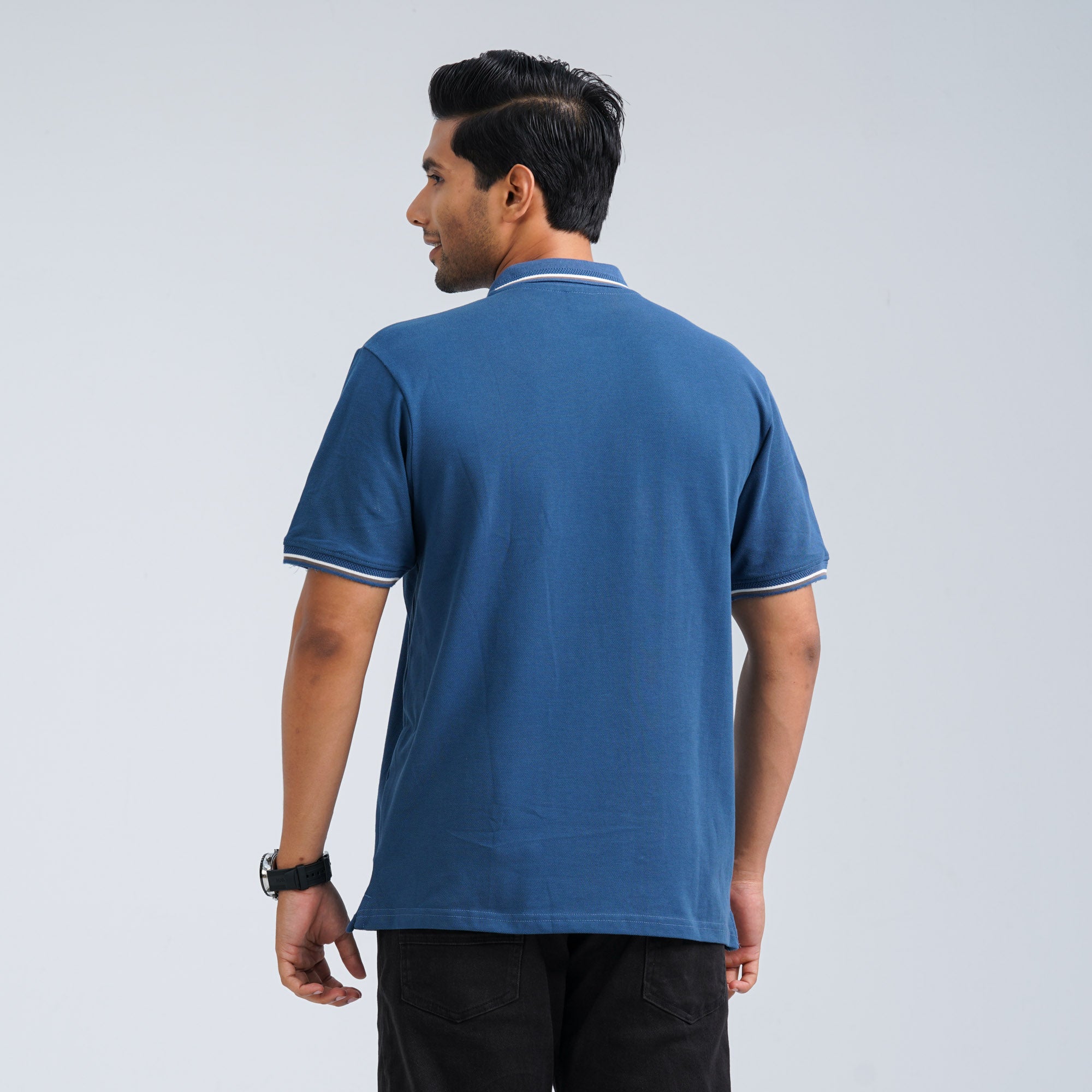 Men's Blue Cotton Polo thumbnail 3