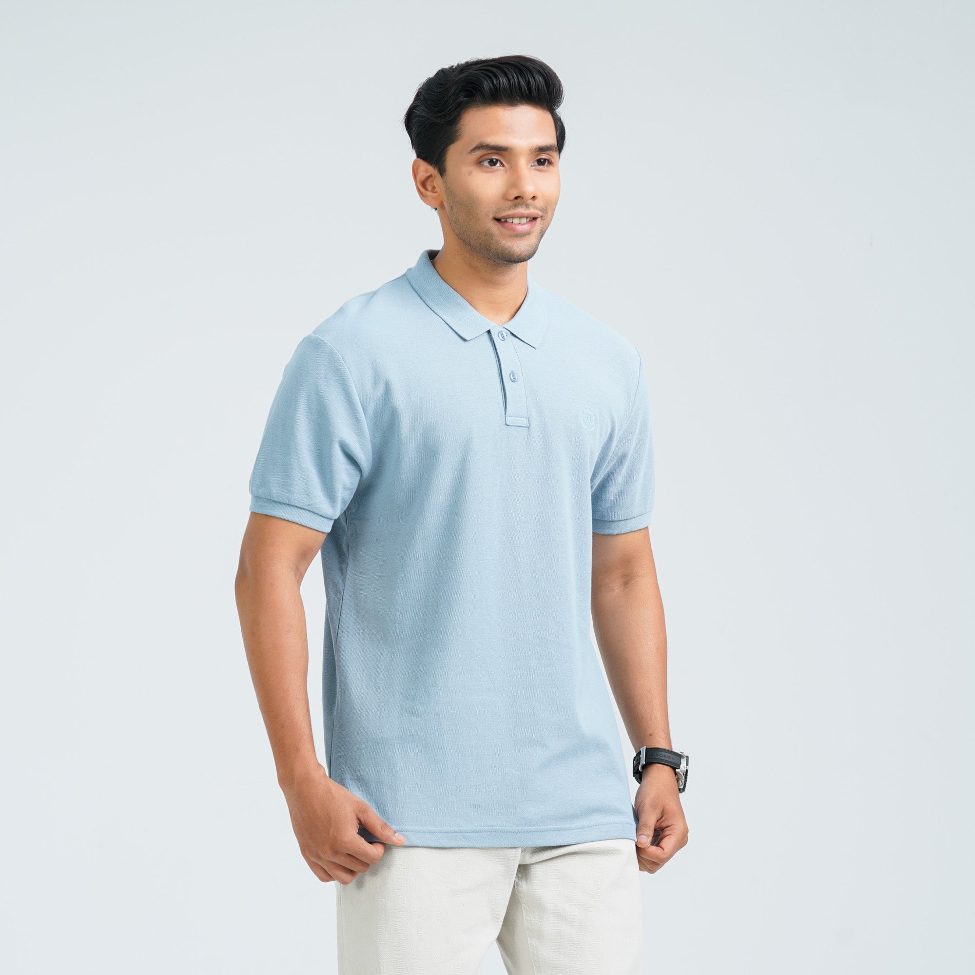 Men’s Dusty Blue Cotton Polo thumbnail 2
