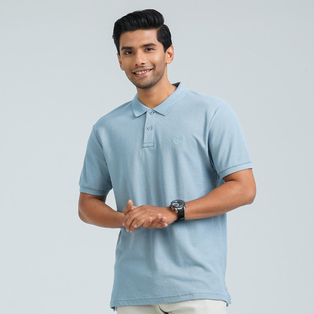 Men’s Dusty Blue Cotton Polo thumbnail 3