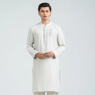 Men’s Light Grey Jacquard Panjabi thumbnail 1