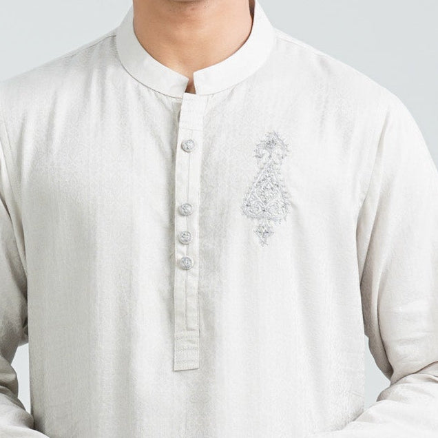 Men’s Light Grey Jacquard Panjabi thumbnail 2