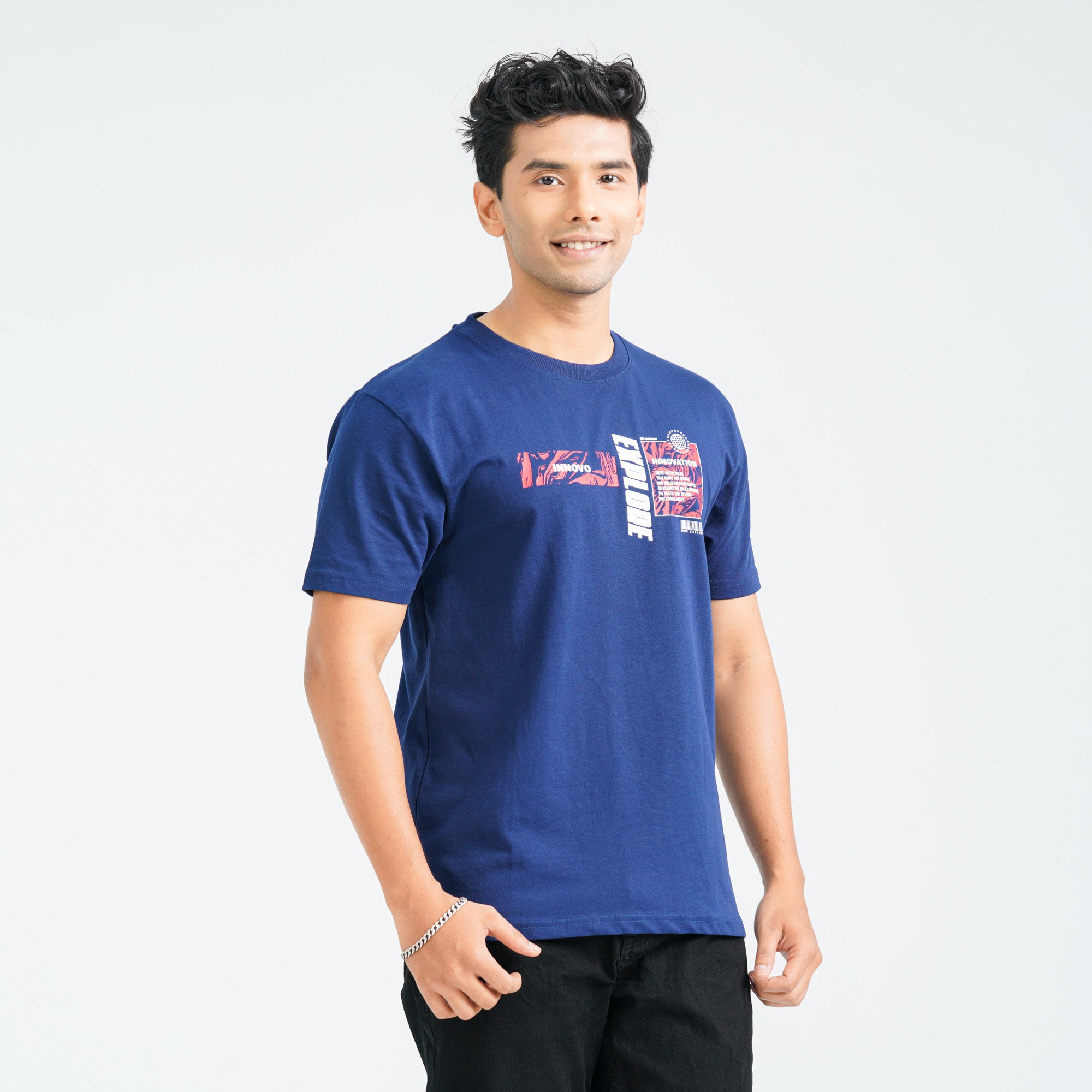 Men's Cotton Blue T-Shirt thumbnail 3