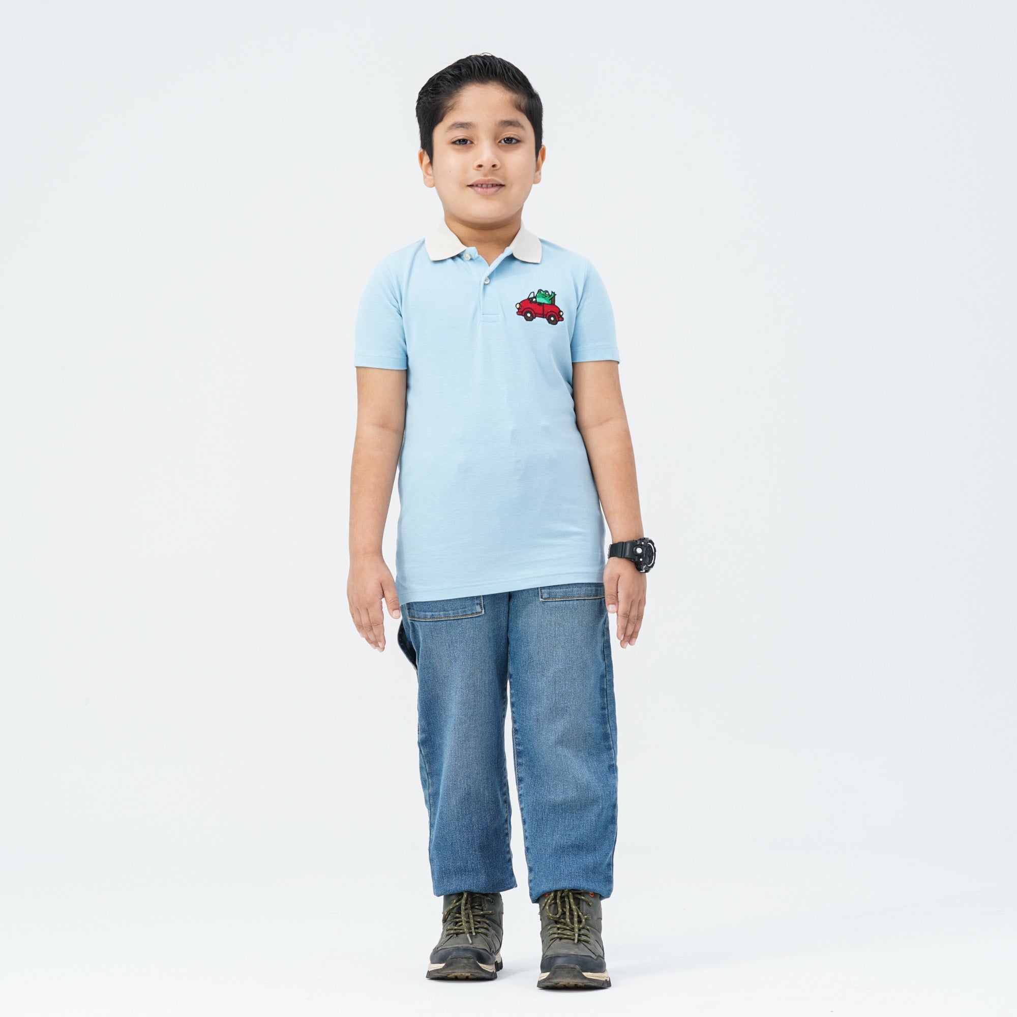 Baby Boy's Sky Blue Cotton Polo thumbnail 3
