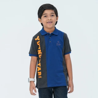 Boy's Charcoal & Navy Cotton Polo thumbnail 1