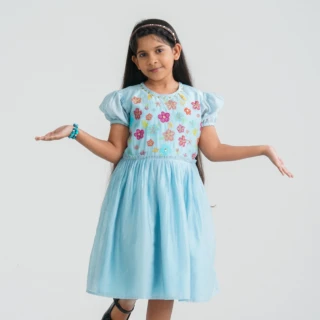 Girls Sky Shine Cotton Frock thumbnail 1