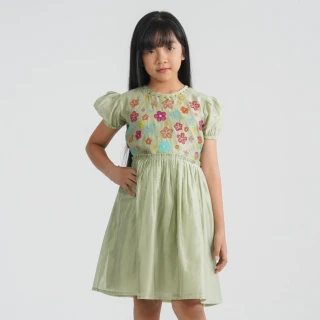 Girls Olive Shine Cotton Frock thumbnail 1
