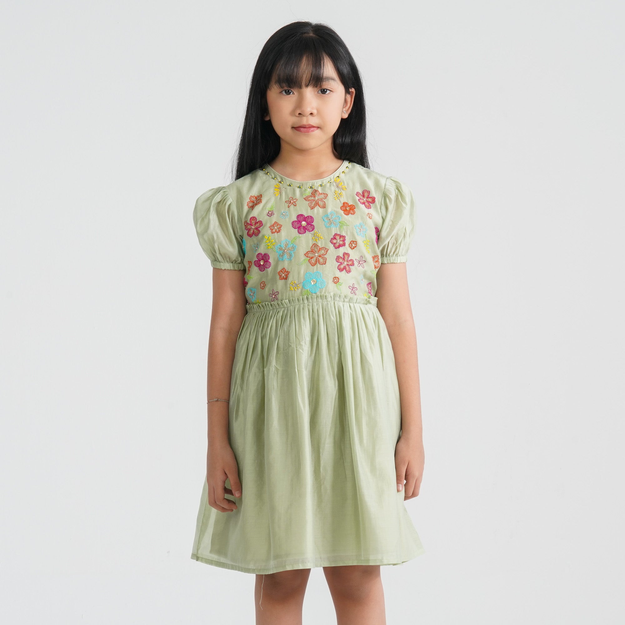 Girls Olive Shine Cotton Frock thumbnail 5