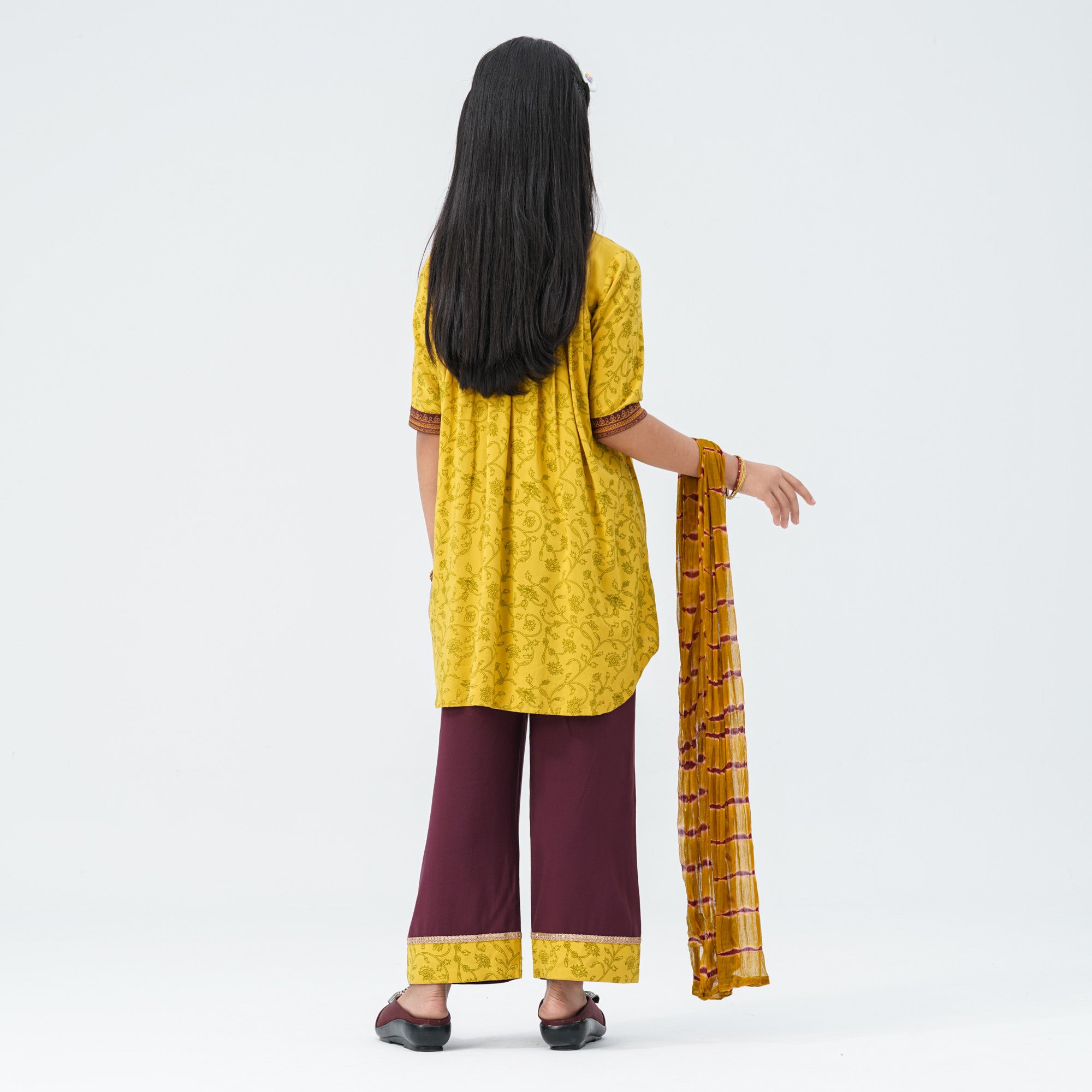 Girl's Mustard & Maroon Floral Three Piece Set thumbnail 4