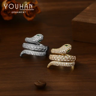 Gold Plated Zirconium Geometric Adjustable Snake Ring for Women thumbnail 1