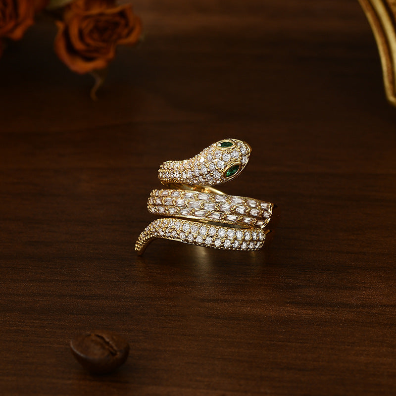Gold Plated Zirconium Geometric Adjustable Snake Ring for Women thumbnail 2