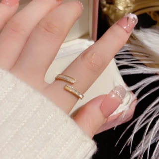 Sophisticated Geometric Shell Open Ring with Zircon Micro-Inlay Gold Detail thumbnail 1