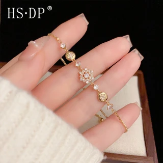 Elegant Zirconium Floral Micro-Inlay Adjustable Drawstring Bracelet Gold Finish Flower thumbnail 1