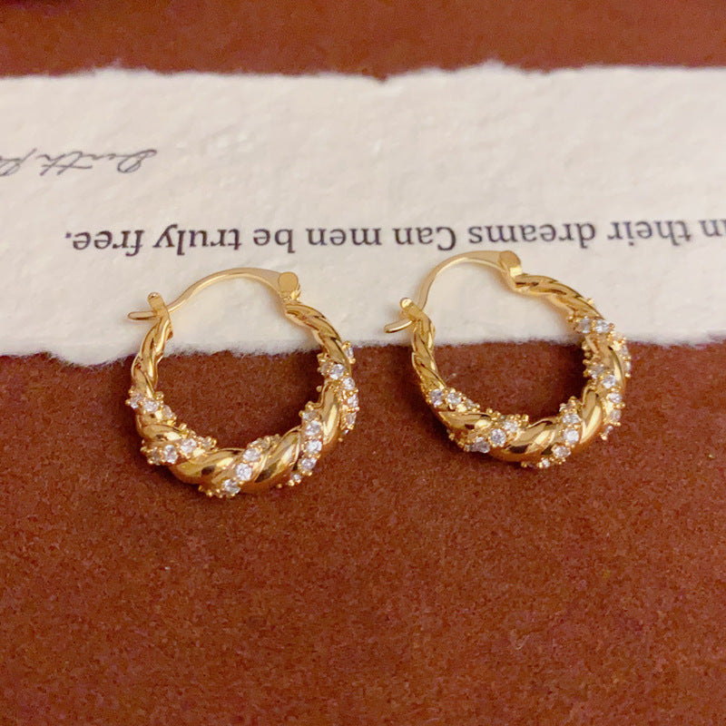 HS.DPR Elegant Gold Plated Zircon Twist Hoop Earrings Geometric Design thumbnail 2
